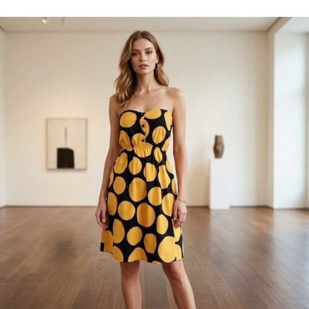 JUDITH MARCH Strapless Cotton Polka Dot Dress Smal